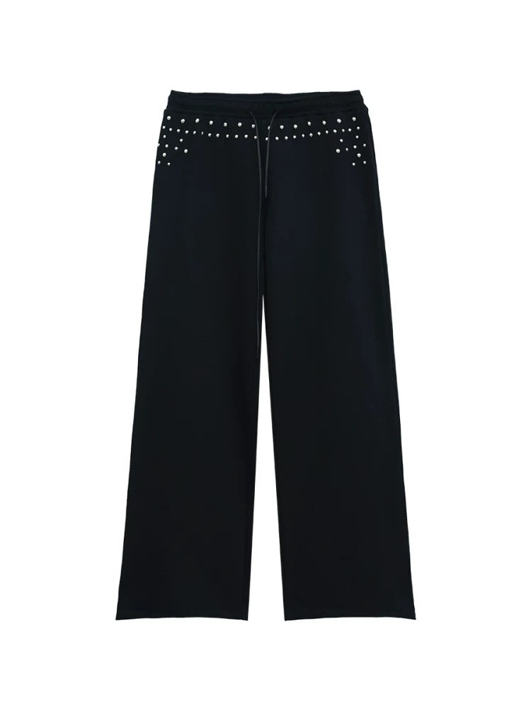 Black Straight Leg Trousers with Silver Rivet Detail