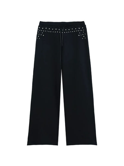 Black Straight Leg Trousers with Silver Rivet Detail