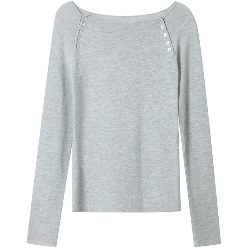 Solveig Button Embellished Boat Neck Top