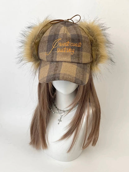 Plaid Faux Fur Trapper Cap
