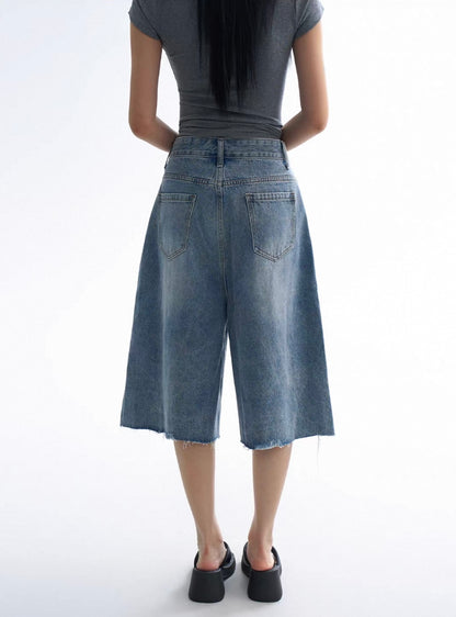 Raw Edge Panelled Denim Jorts