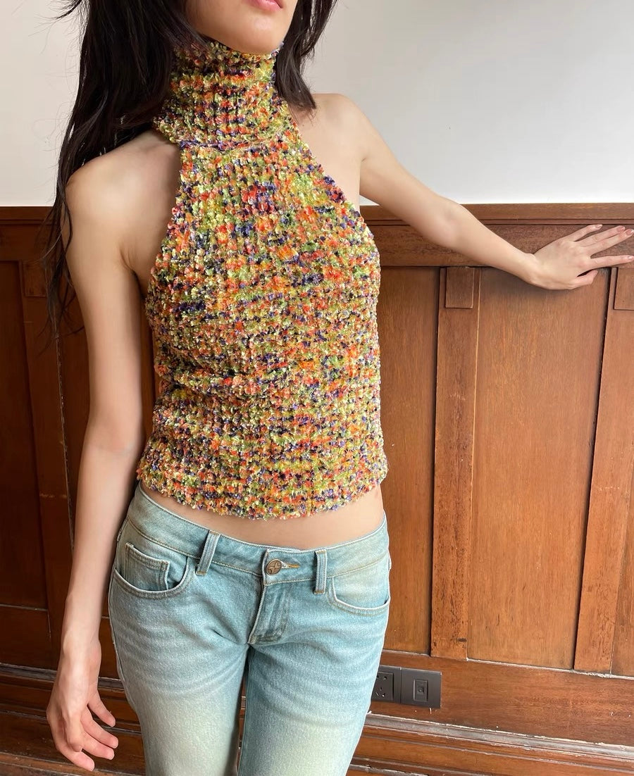 HOL!DAY Textured Space Dye High Neck Halter Top