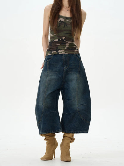 Wide-Leg Dark Denim Jorts