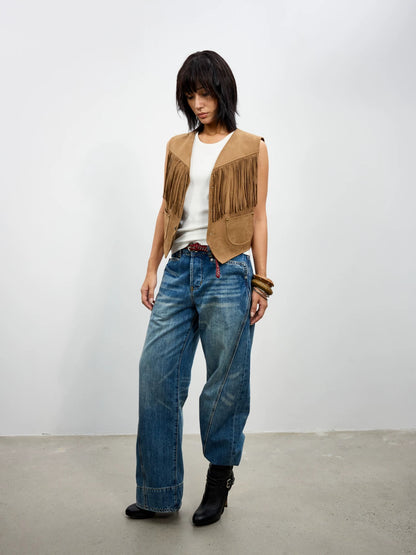 antenna effect Retro Washed Panelled Distressed Jeans
