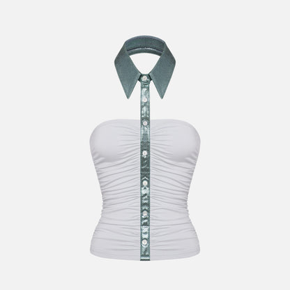 (Pre-Order) WildFLO Color-Block Faux Neckline Halter Neck Top