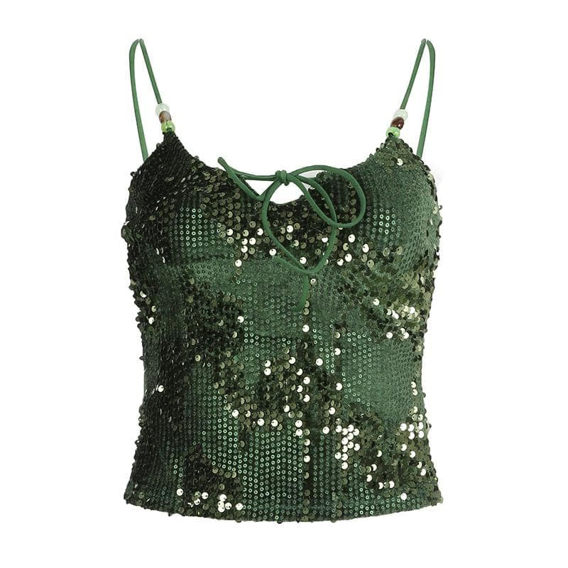 Green Beaded Sequin Top