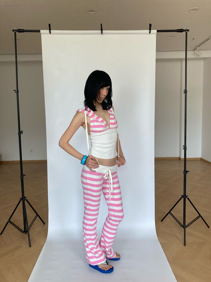 WildFLO Low-Rise Striped Drawstring Flare Trousers