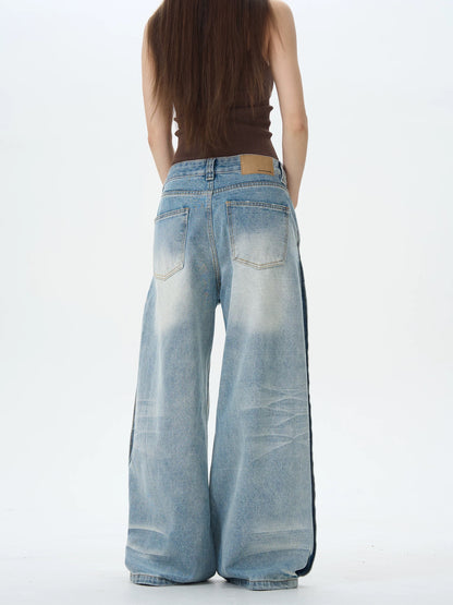 Light Wash Wide Leg Straight Jeans with Crease Effect