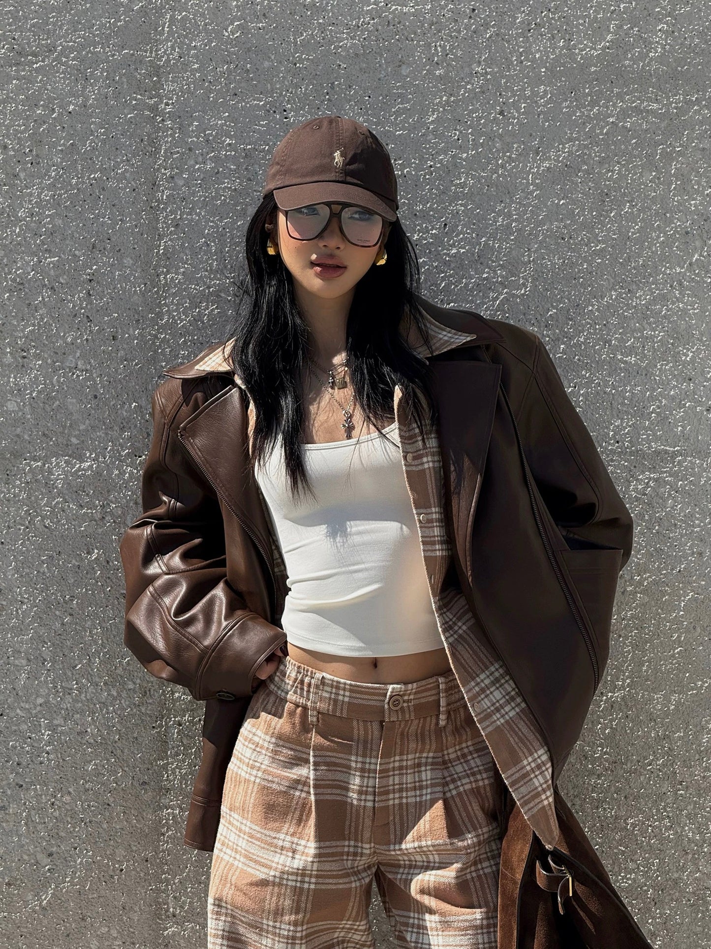 Rovente Brown Faux Leather Jacket with Detachable Fur Collar