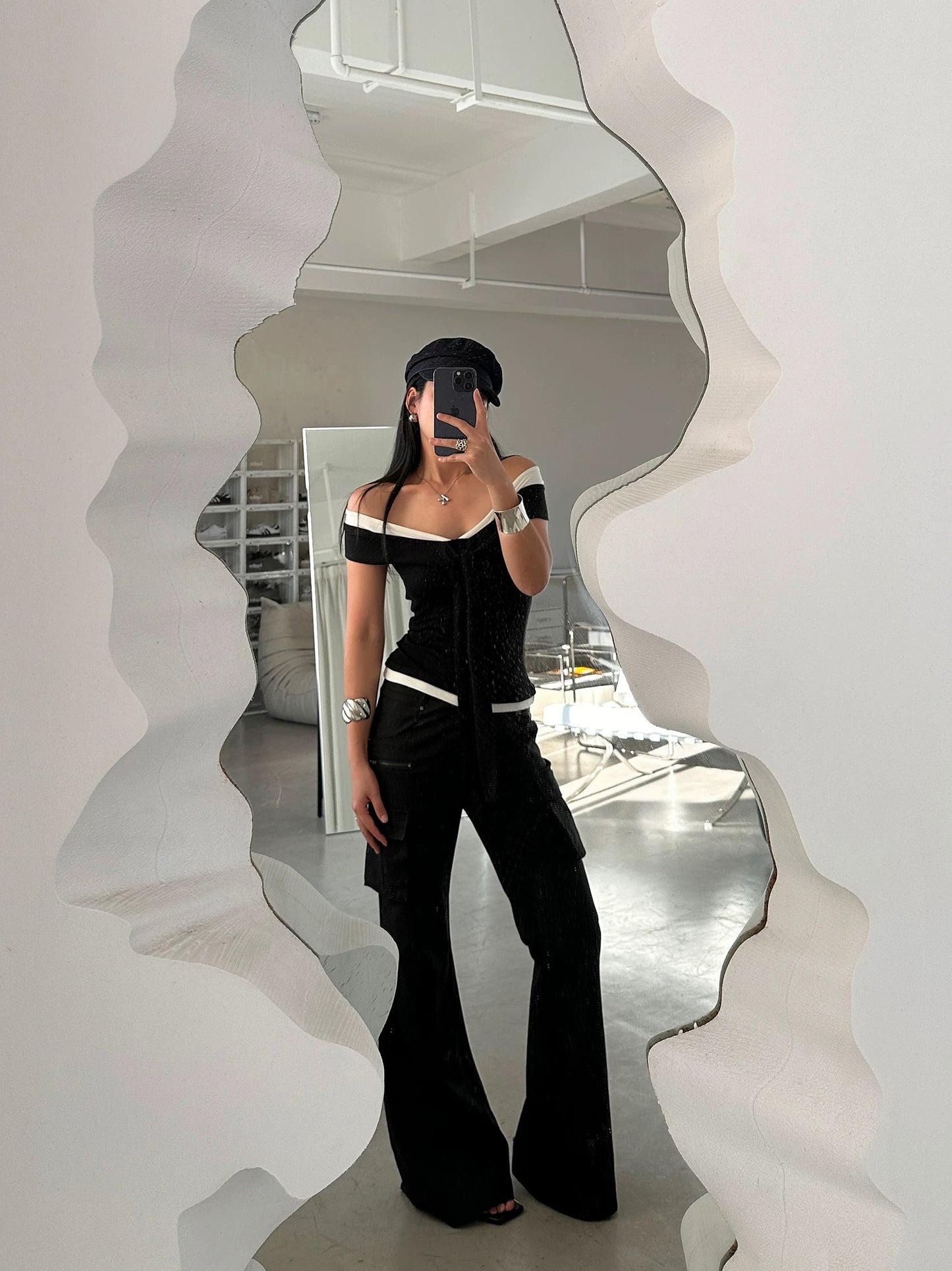 Contrast Off-Shoulder Tie Top