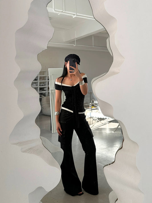 Contrast Off-Shoulder Tie Top