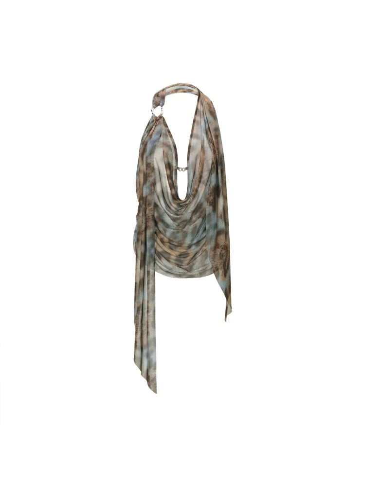 JYOSEI Leopard Print Flowy Backless Ring Detail Cowl Top