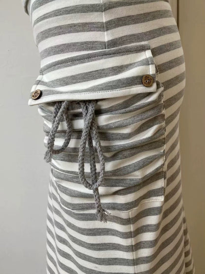 WildFLO Grey Striped Fishtail Maxi Skirt