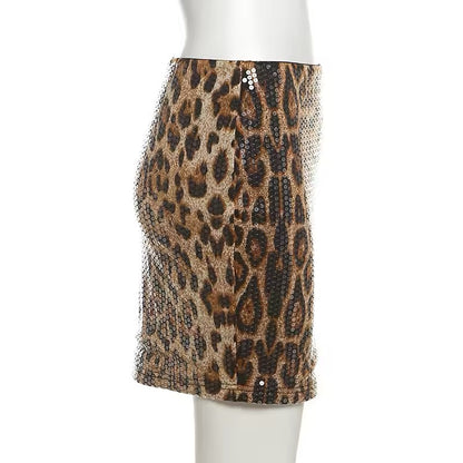 Leopard Sequin Midi Pencil Skirt