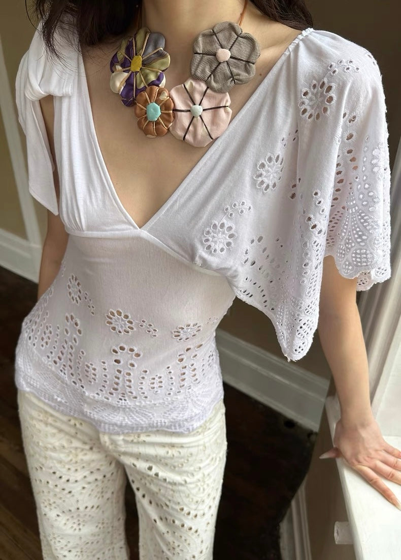 HOL!DAY Asymmetrical Lace Tie Shoulder Top