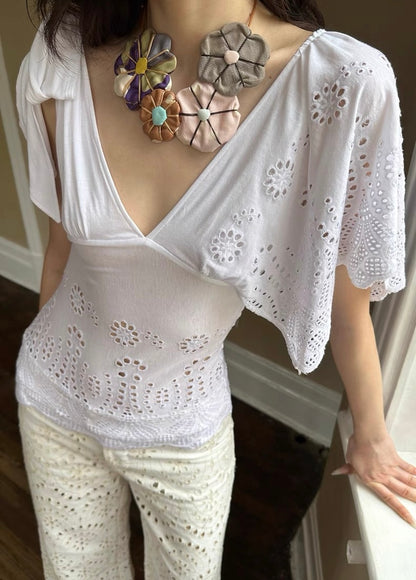 HOL!DAY Asymmetrical Lace Tie Shoulder Top