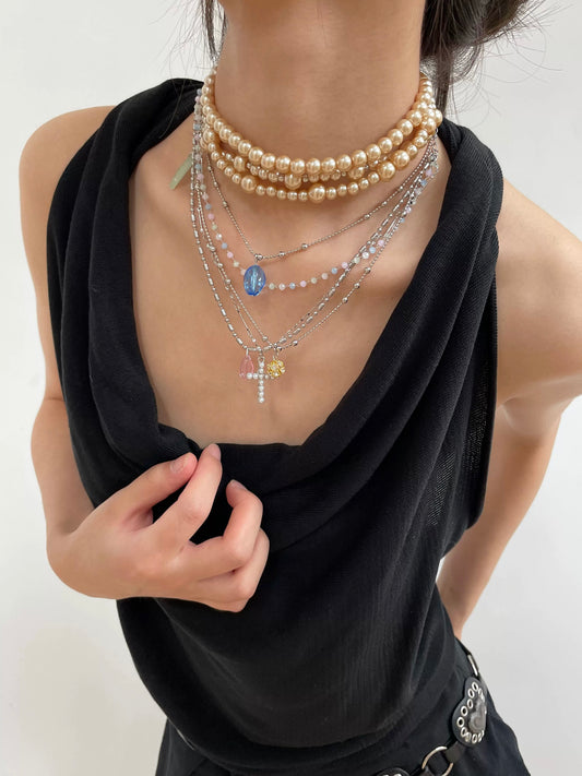 Gem & Pearl Layered Necklace Set