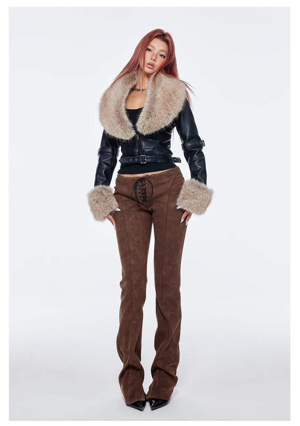 Bum Studios Detachable Fur Collar Heavy Leather Two-Way Jacket