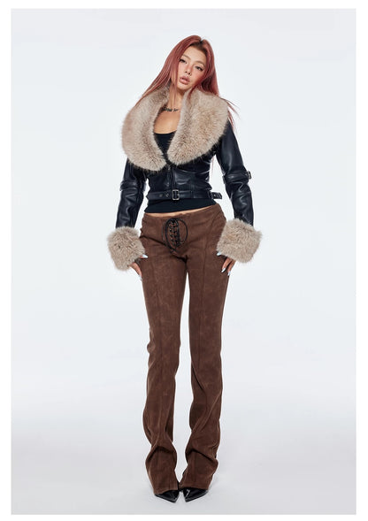 Bum Studios Detachable Fur Collar Heavy Leather Two-Way Jacket