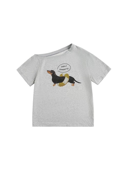 Slouchy Dog Print Off-Shoulder Tee