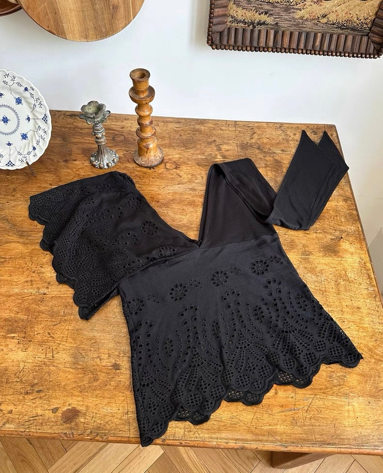HOL!DAY Asymmetrical Lace Tie Shoulder Top