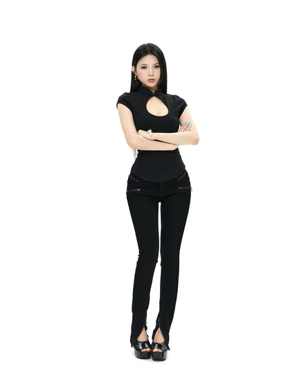 Cut Out Mandarin Collar Top