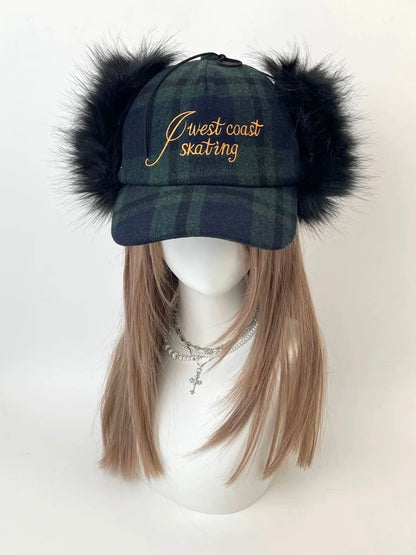 Plaid Faux Fur Trapper Cap
