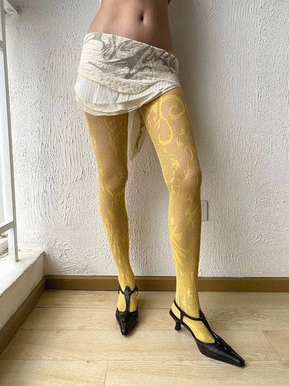 JaRoom Mustard Lace Thigh-high Stockings