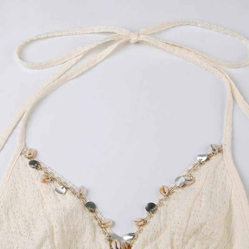 Textured Charm Halter Neck Top