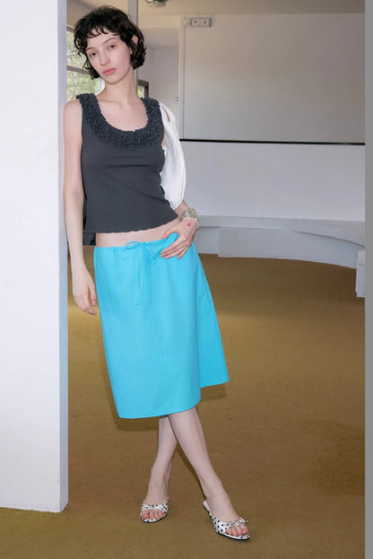 SOLWEIGE Turquoise Cotton Drawstring Midi Skirt