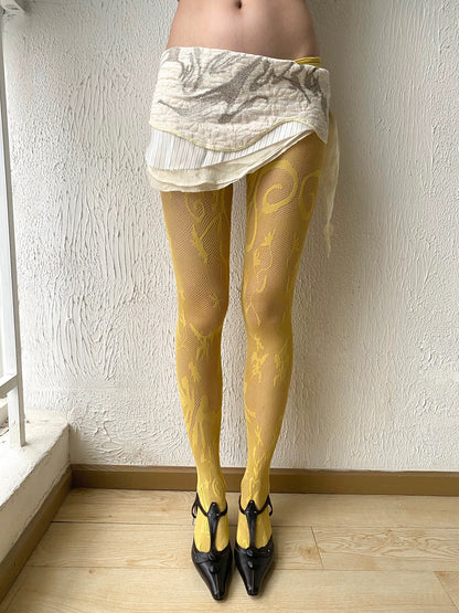 JaRoom Mustard Lace Thigh-high Stockings