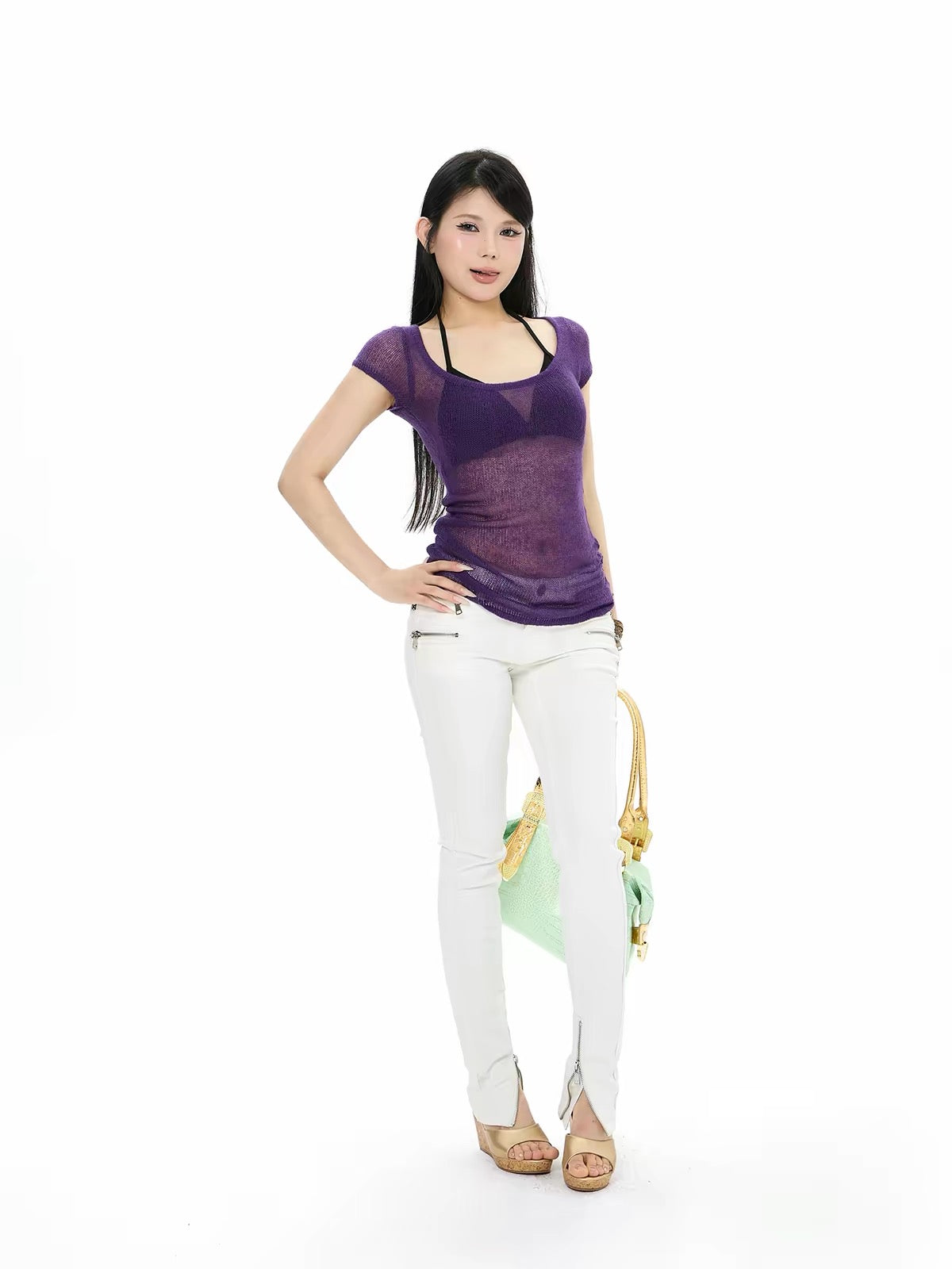 Sheer Knit Scoop Neck Top