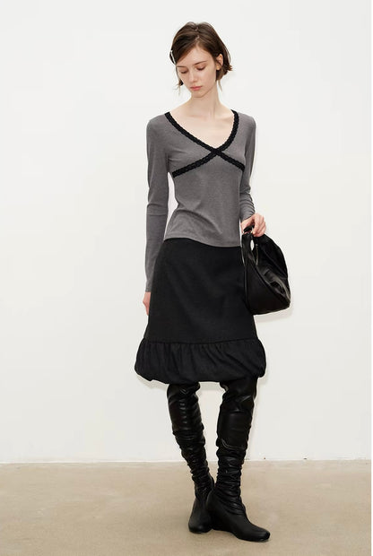 SOLWEIGE Ruffle Hem Midi Skirt