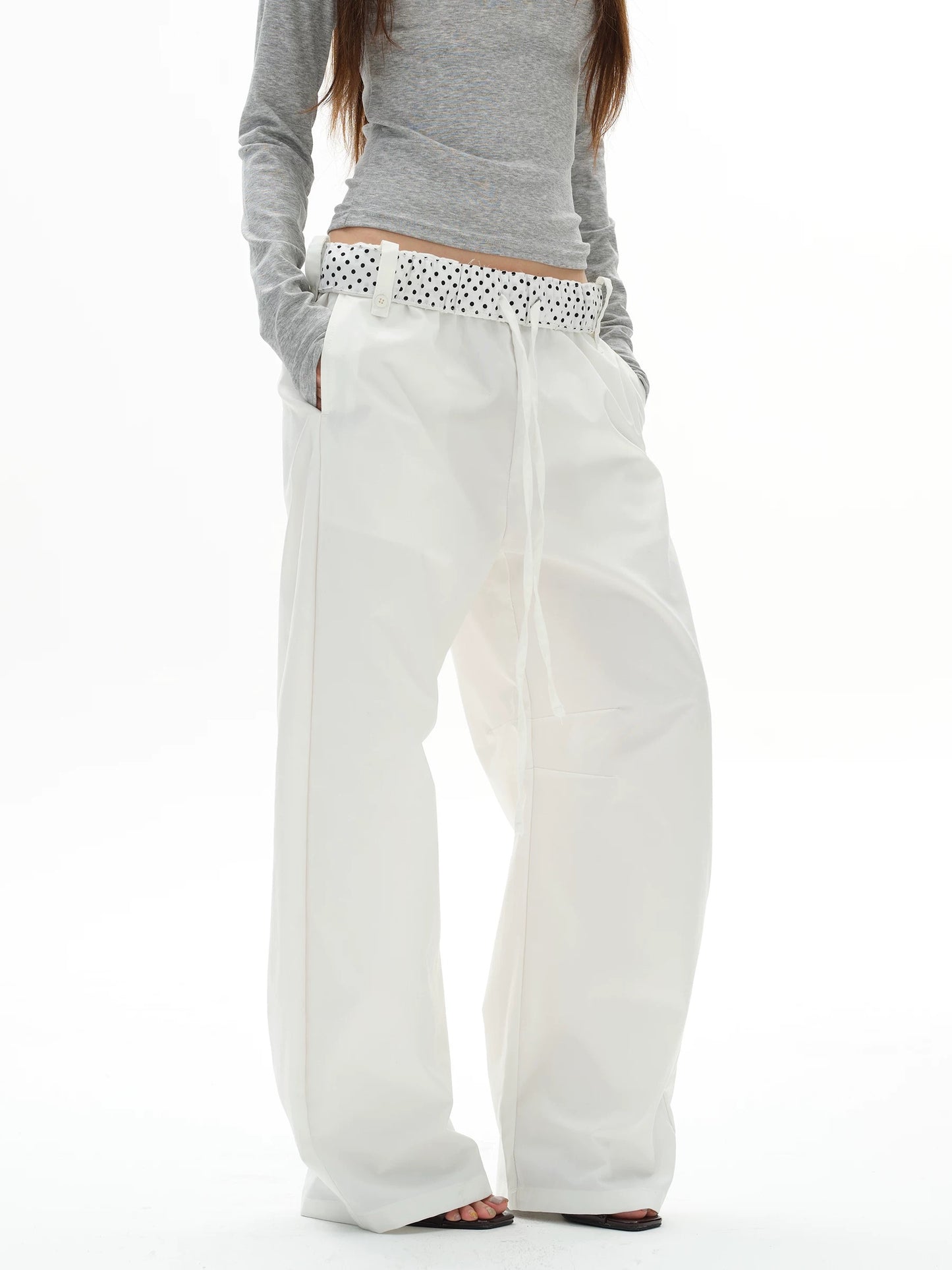 Polka Dot Fold Over Trousers