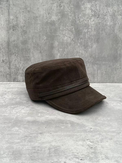 Buckled Suede-Look Cadet Cap