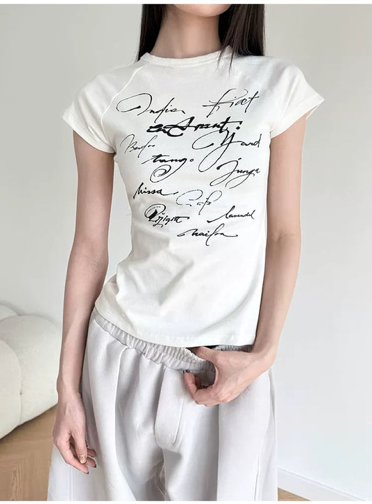 Abstract Print Cap Sleeve Tee