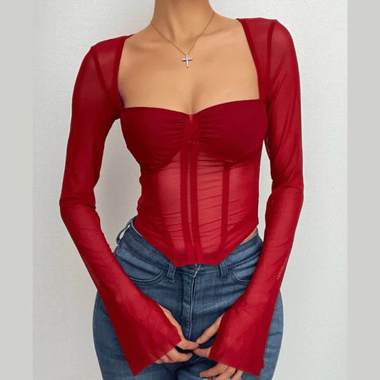 Chiffon Long Sleeve Boned Corset