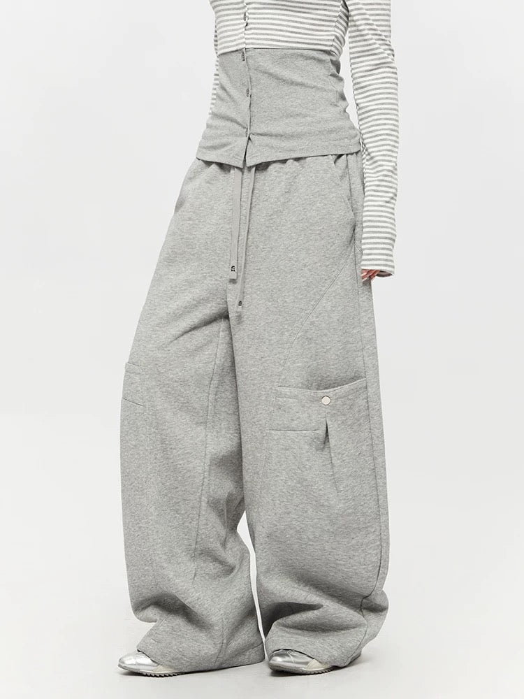 Light Grey Wide Leg Cargo Joggers