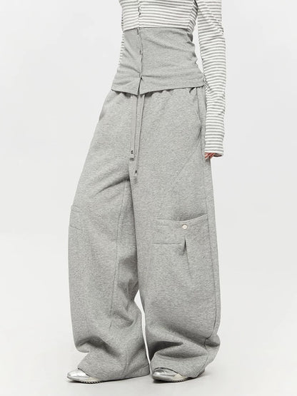 Light Grey Wide Leg Cargo Joggers