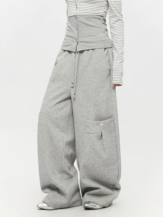 Light Grey Wide Leg Cargo Joggers
