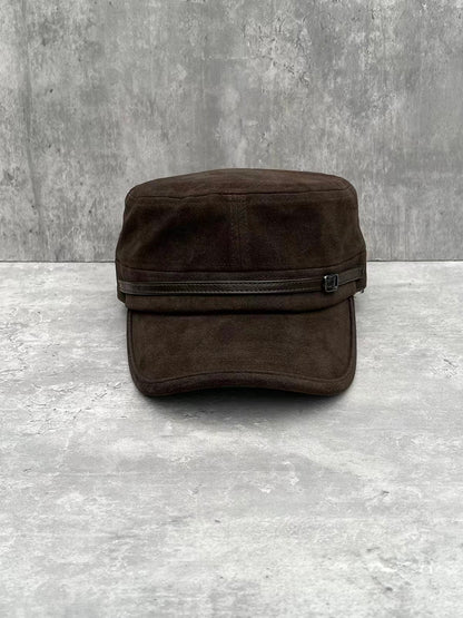 Buckled Suede-Look Cadet Cap