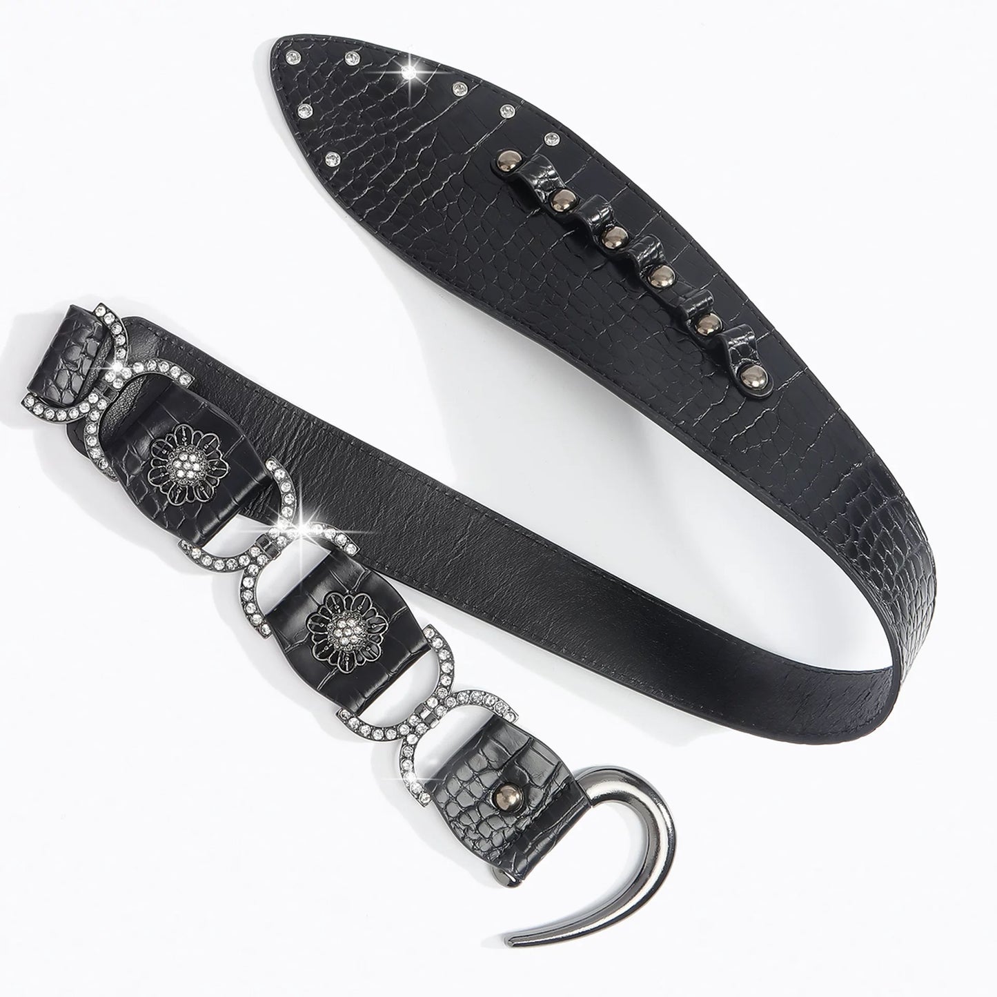 Crystal Link Croc Statement Belt