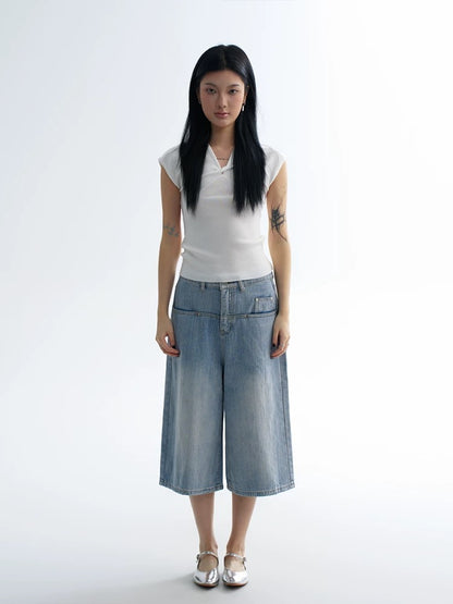 Light Blue Shorts with Straight Pocket Detail