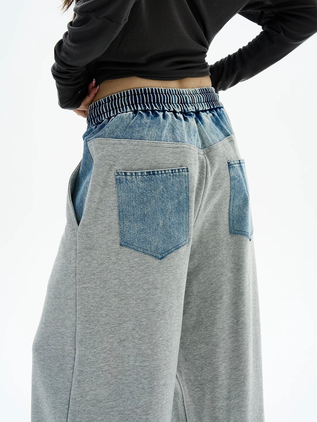 Denim Waistband Wide-Leg Joggers
