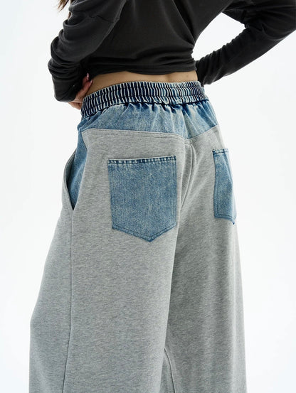 Denim Waistband Wide-Leg Joggers