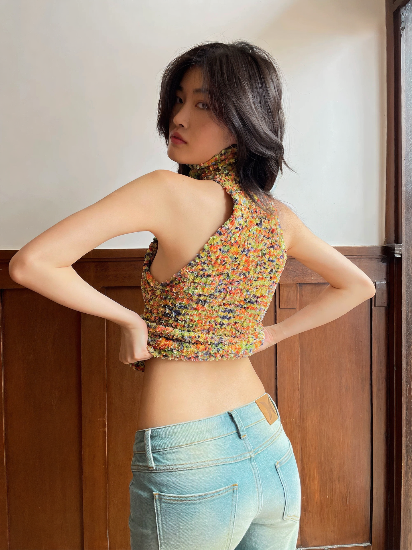 HOL!DAY Textured Space Dye High Neck Halter Top