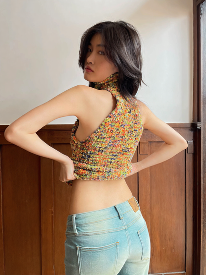 HOL!DAY Textured Space Dye High Neck Halter Top