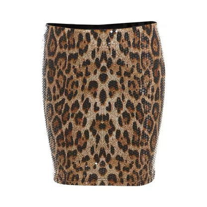 Leopard Sequin Midi Pencil Skirt