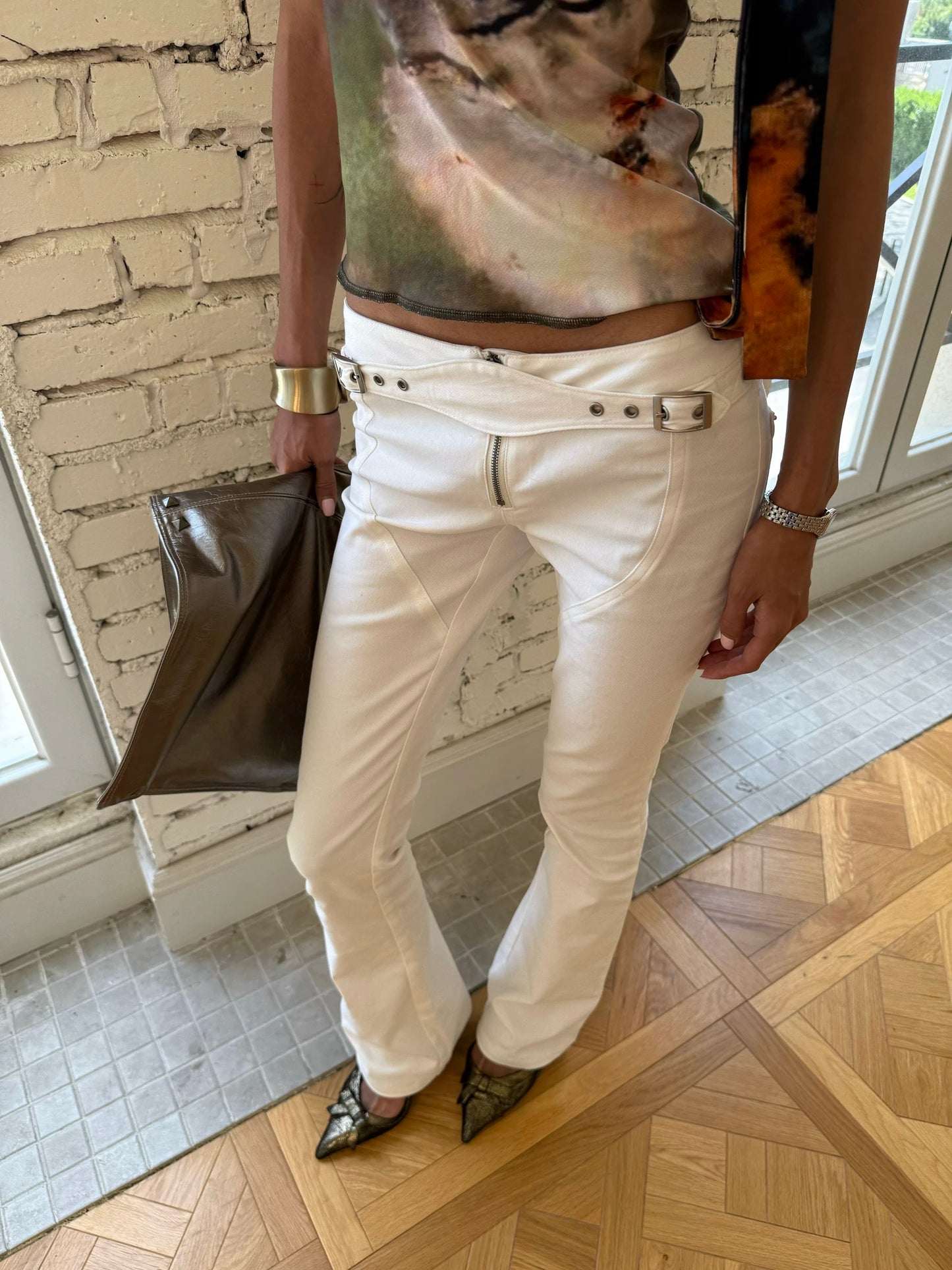 Andivogles Low Waisted Vintage Style White Bootcut Trousers