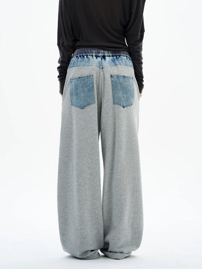 Denim Waistband Wide-Leg Joggers